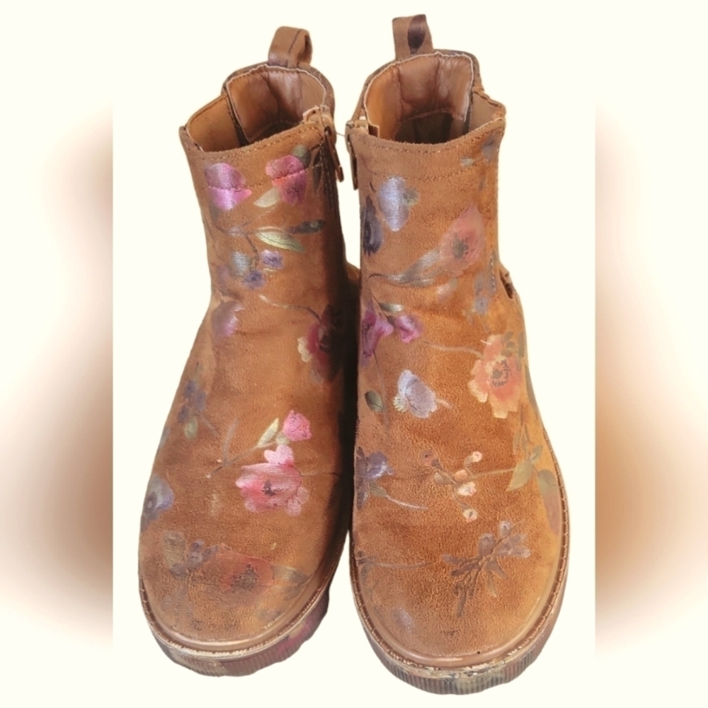 Steve Madden Girl Crystl Floral Chelsea Multicolor Ankle Boots Sz 4